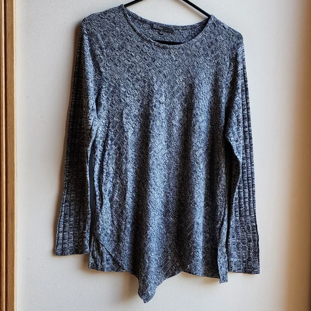 89th & Madison Gray Angled/Ribbed Scoop Neck Jersey Size Medium